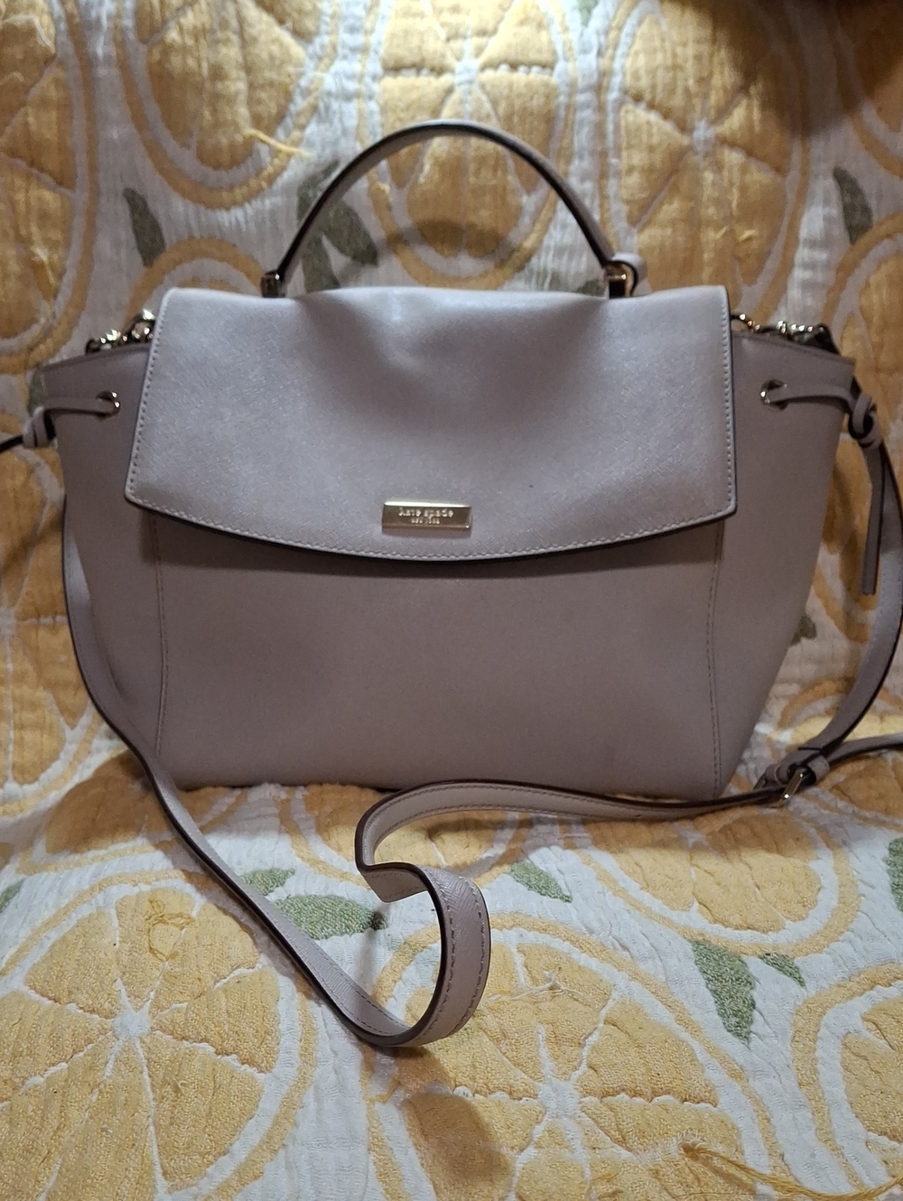 kate spade taupe beige top-handle satchel with strap